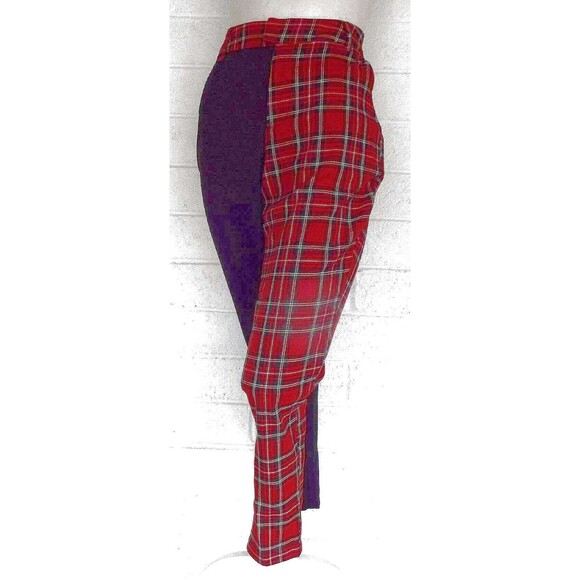 Hot Topic Large Solid Black Red Plaid Split Leg Pants Punk Rock Pockets - Picture 4 of 7